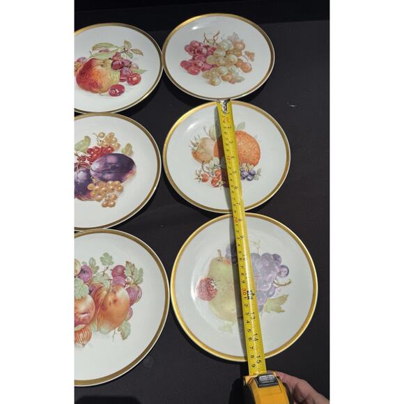 6 Vintage PMR Bavaria Germany Golden Crown E&R 1886 Fruit Orchard Plate Set Nice - Picture 3 of 10